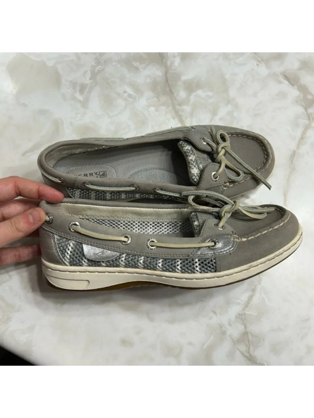 Sperry Grey & Silver Top-Sider Boat Shoes Women's Size 6